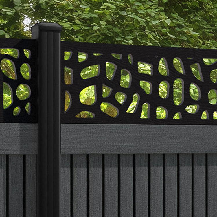 Virtis Pebble Fence Panel - Dark Grey - with our aluminium posts