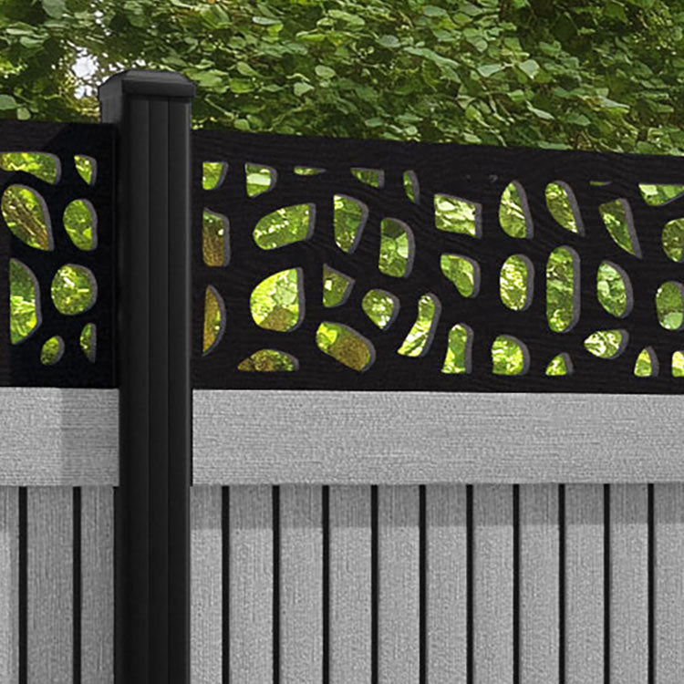 Virtis Pebble Fence Panel - Light Grey - with our aluminium posts