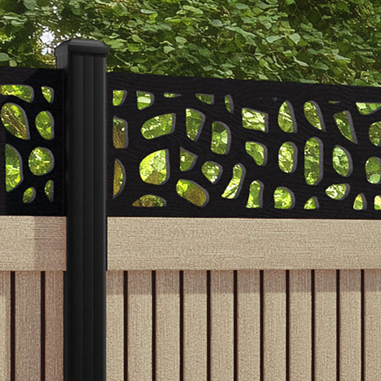 Virtis Pebble Fence Panel - Light Oak - with our aluminium posts