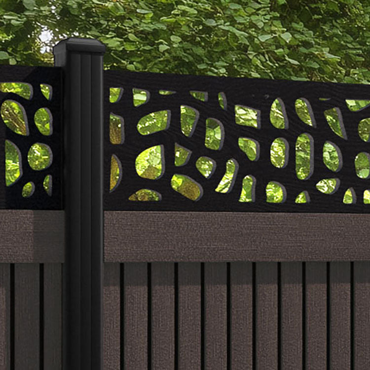 Virtis Pebble Fence Panel - Mid Brown - with our aluminium posts