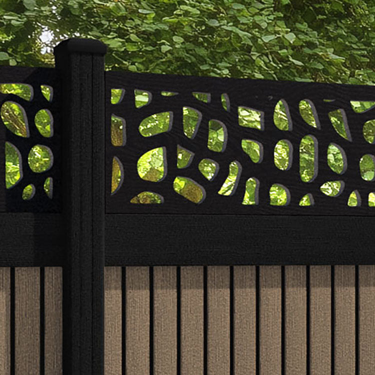 Virtis Pebble Fence Panel - Teak - with our aluminium posts