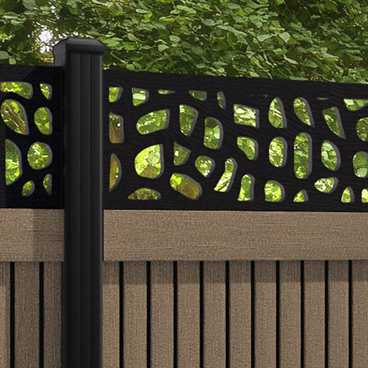 Virtis Pebble Fence Panel - Teak - with our aluminium posts