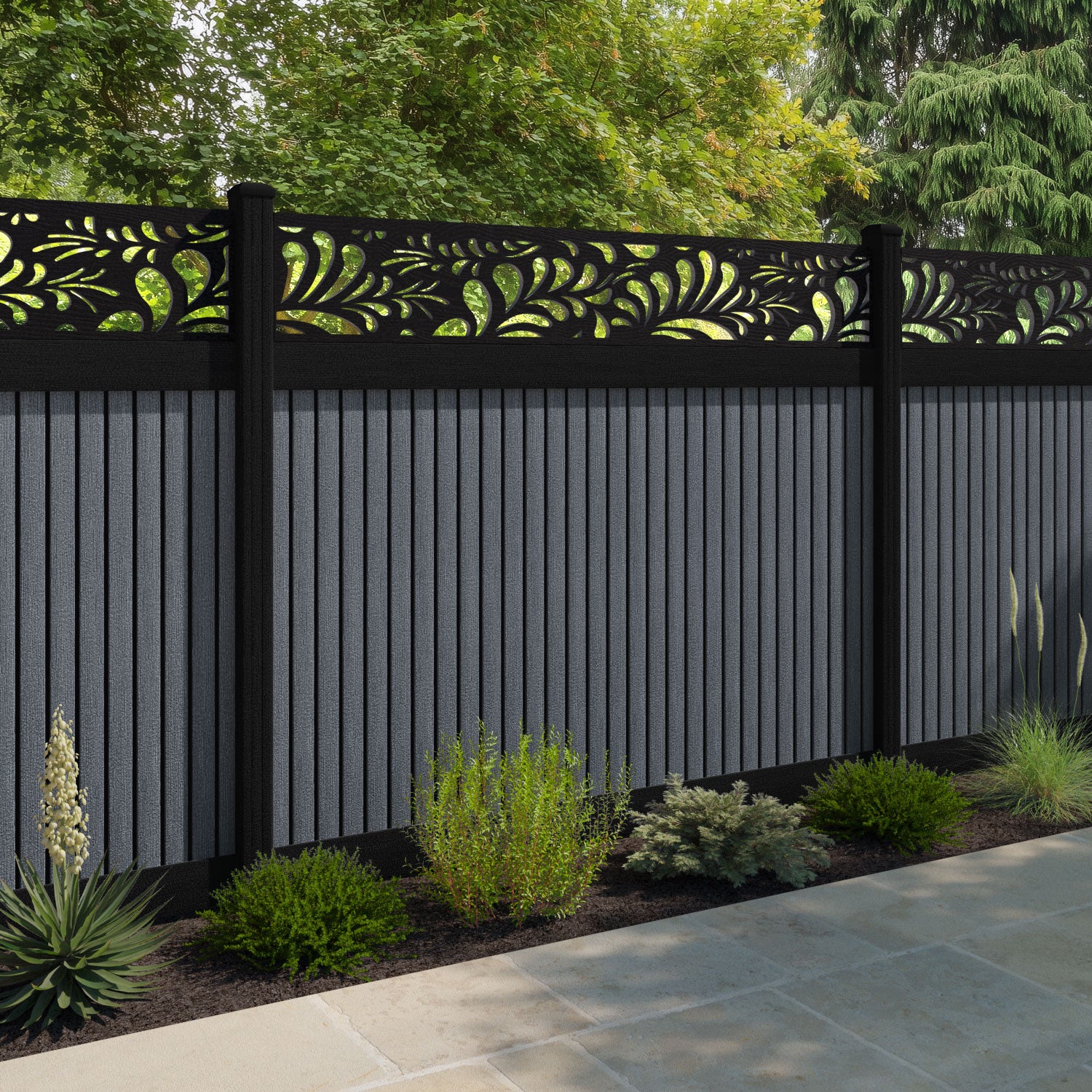 Virtis Petal Fence Panel - Anthracite - with our aluminium posts