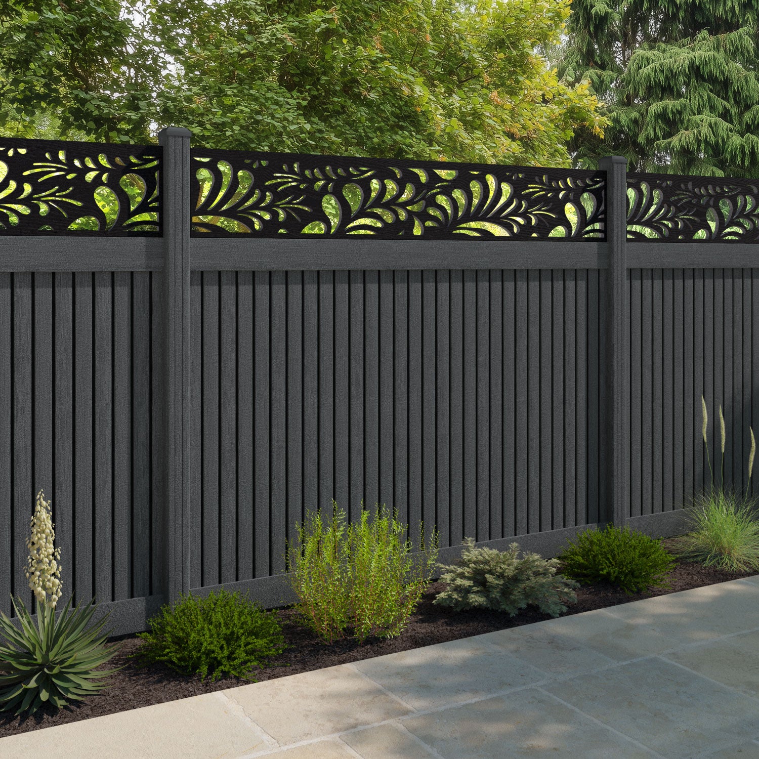 Virtis Petal Fence Panel - Dark Grey - with our composite posts