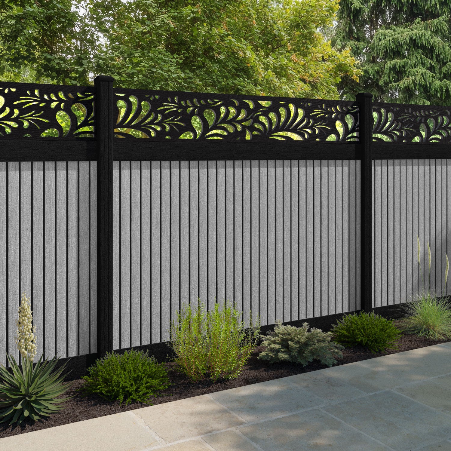 Virtis Petal Fence Panel - Light Grey - with our composite posts