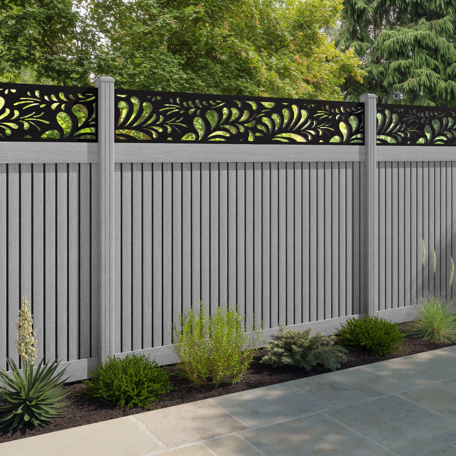 Virtis Petal Fence Panel - Light Grey - with our composite posts