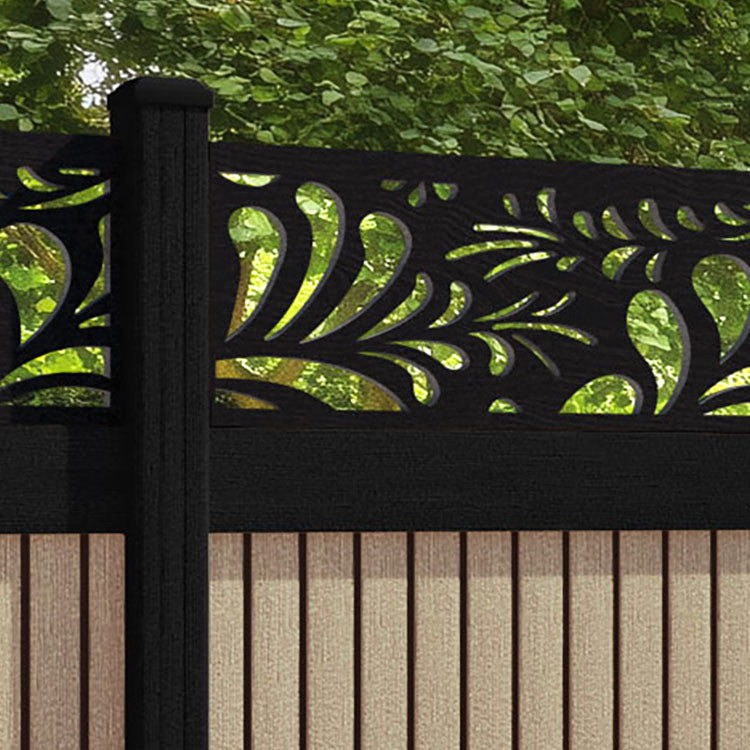 Virtis Petal Fence Panel - Light Oak - with our aluminium posts