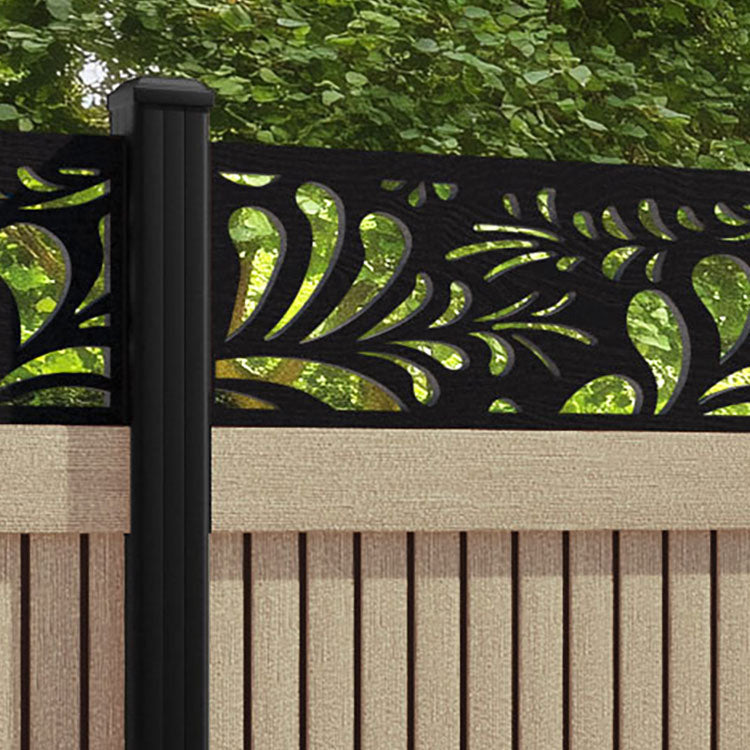 Virtis Petal Fence Panel - Light Oak - with our aluminium posts