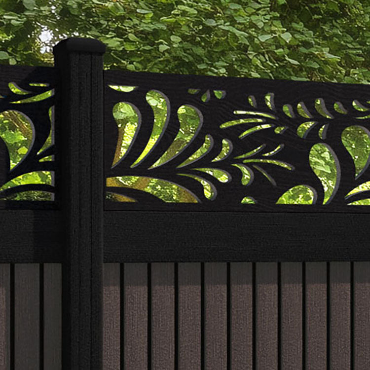 Virtis Petal Fence Panel - Mid Brown - with our aluminium posts