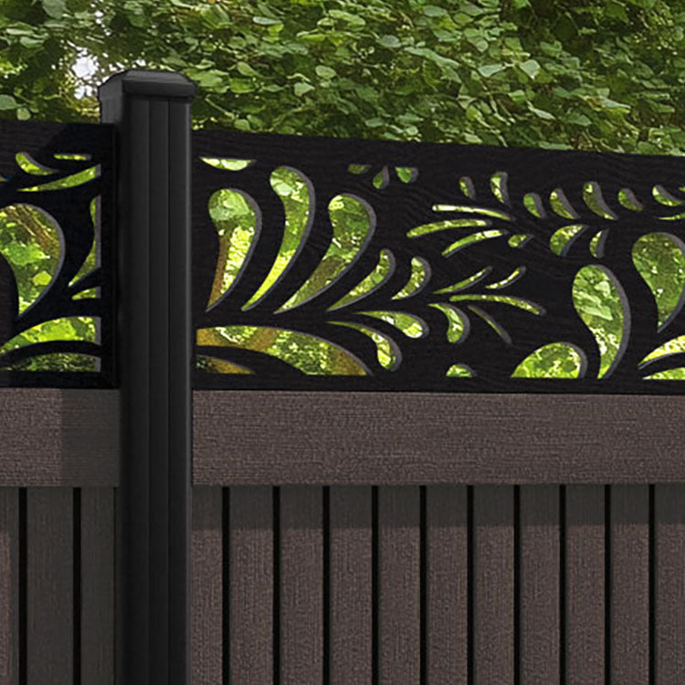 Virtis Petal Fence Panel - Mid Brown - with our aluminium posts