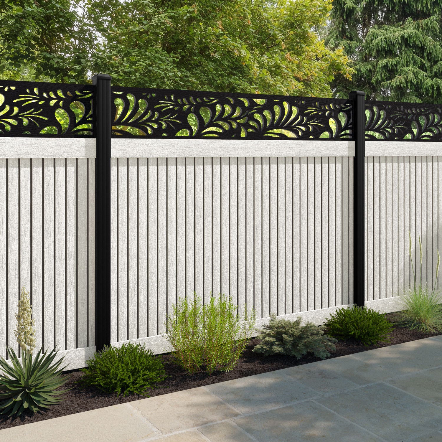 Virtis Petal Fence Panel - Light Stone - with our composite posts