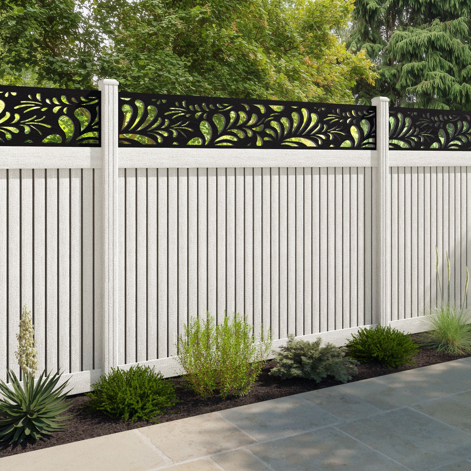Virtis Petal Fence Panel - Light Stone - with our composite posts