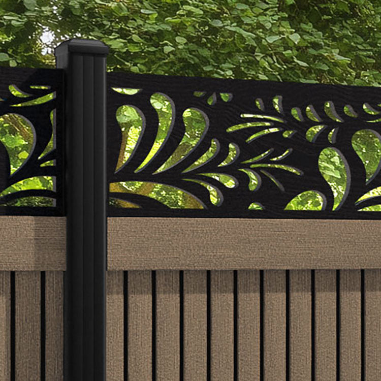 Virtis Petal Fence Panel - Teak - with our aluminium posts