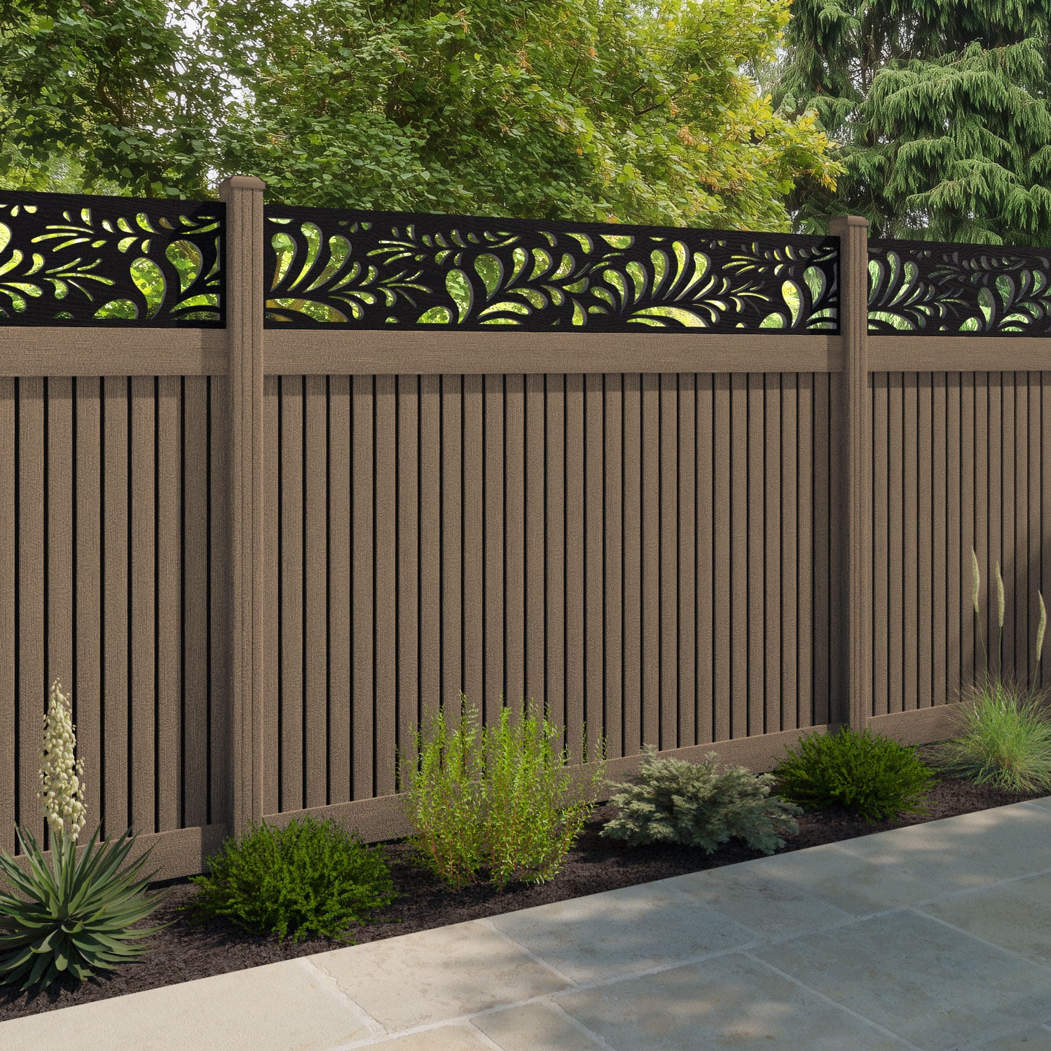 Virtis Petal Fence Panel - Teak - with our composite posts