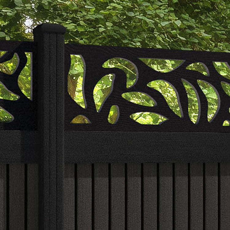 Virtis Plume Fence Panel - Dark Oak - with our aluminium posts