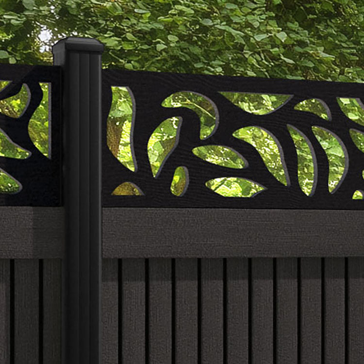 Virtis Plume Fence Panel - Dark Oak - with our aluminium posts