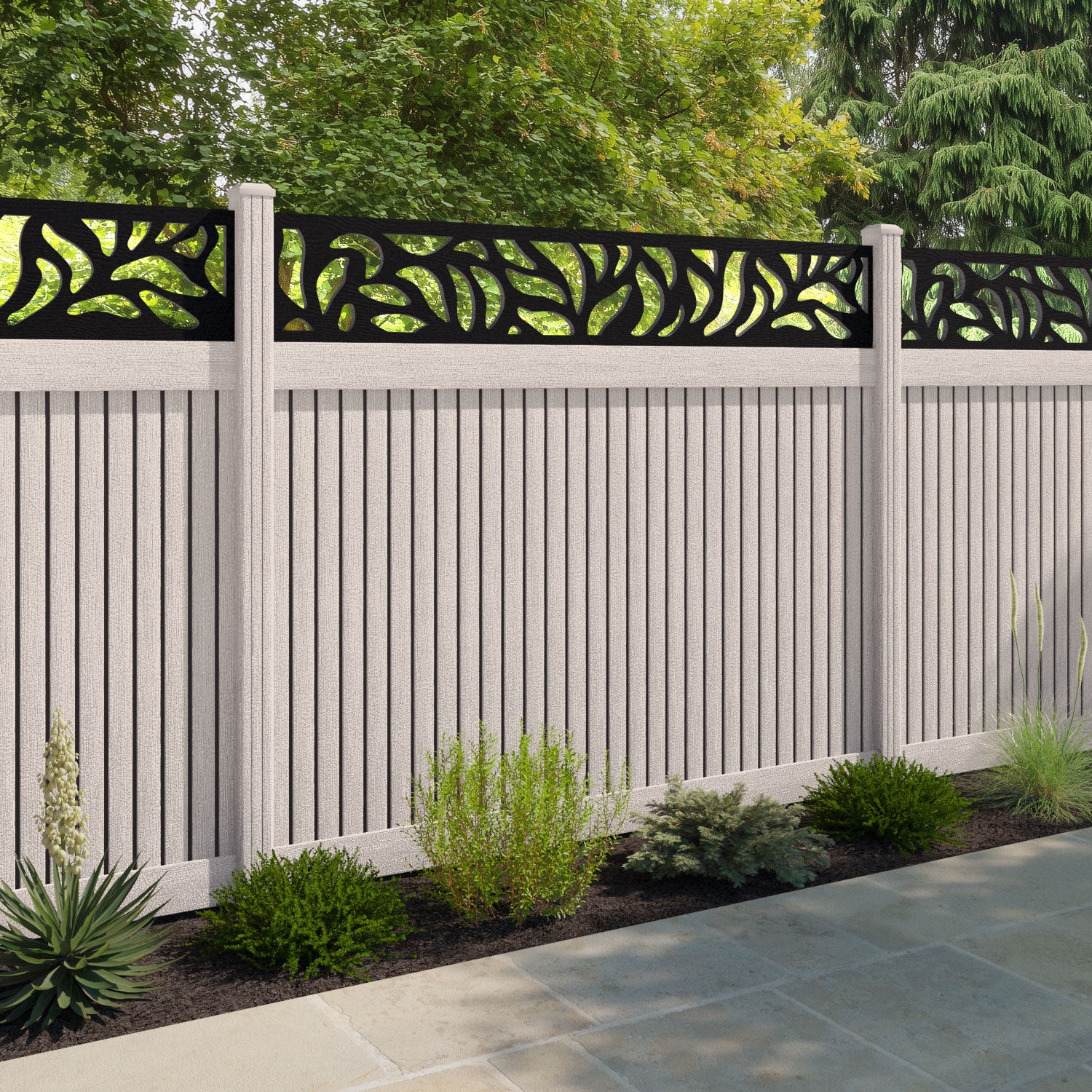 Virtis Plume Fence Panel - Mid Stone - with our composite posts