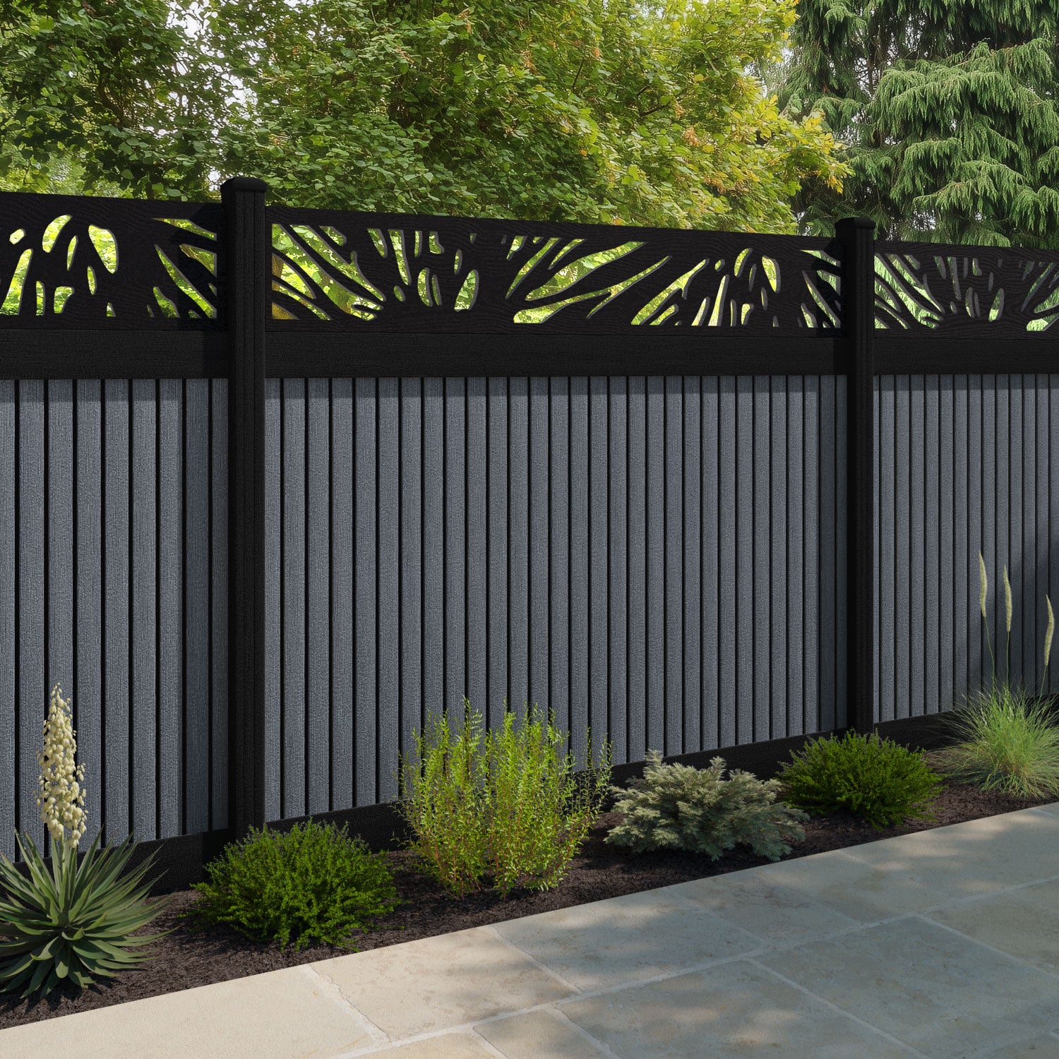 Virtis Poppy Fence Panel - Anthracite - with our composite posts