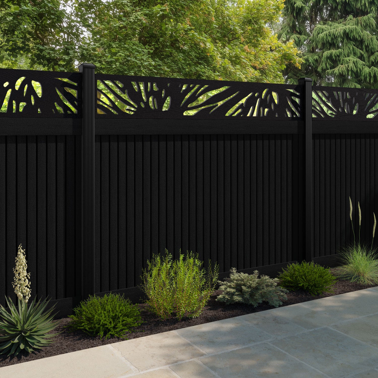 Virtis Poppy Fence Panel - Black - with our aluminium posts