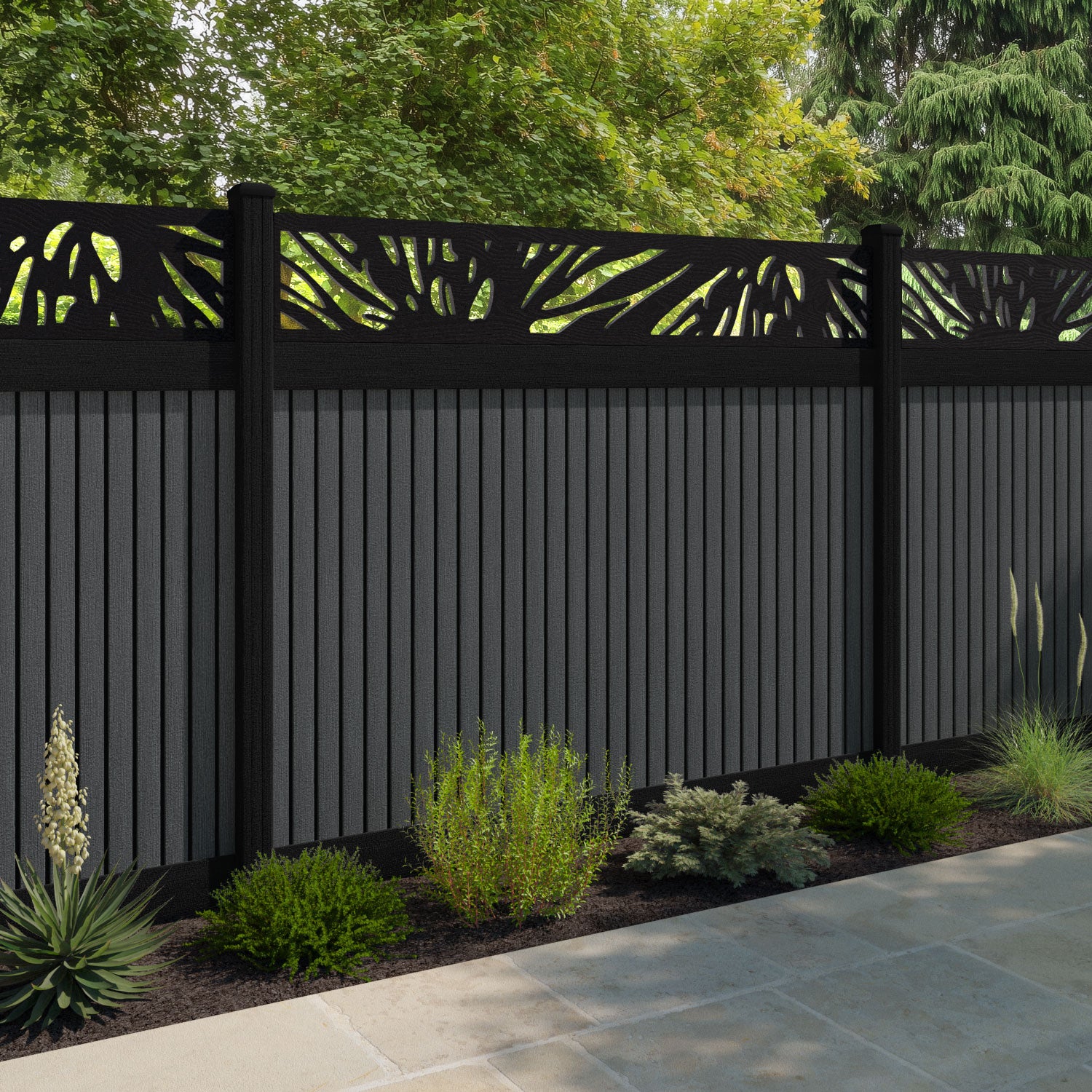 Virtis Poppy Fence Panel - Dark Grey - with our composite posts