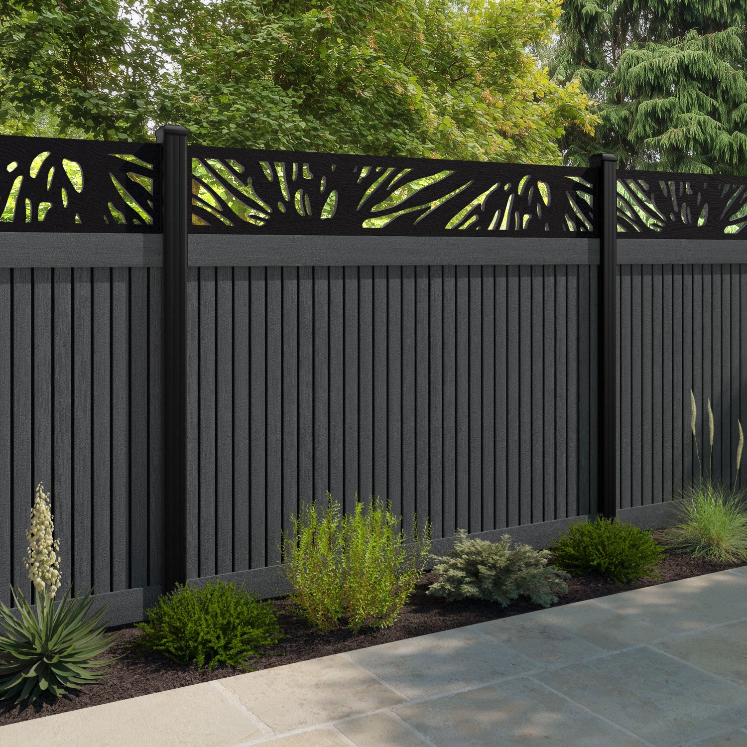 Virtis Poppy Fence Panel - Dark Grey - with our composite posts