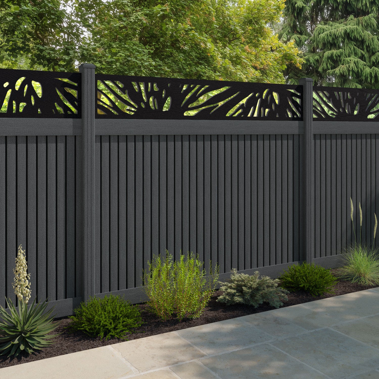 Virtis Poppy Fence Panel - Dark Grey - with our composite posts