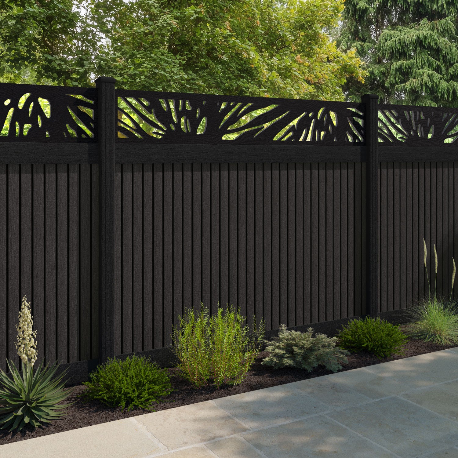 Virtis Poppy Fence Panel - Dark Oak - with our aluminium posts