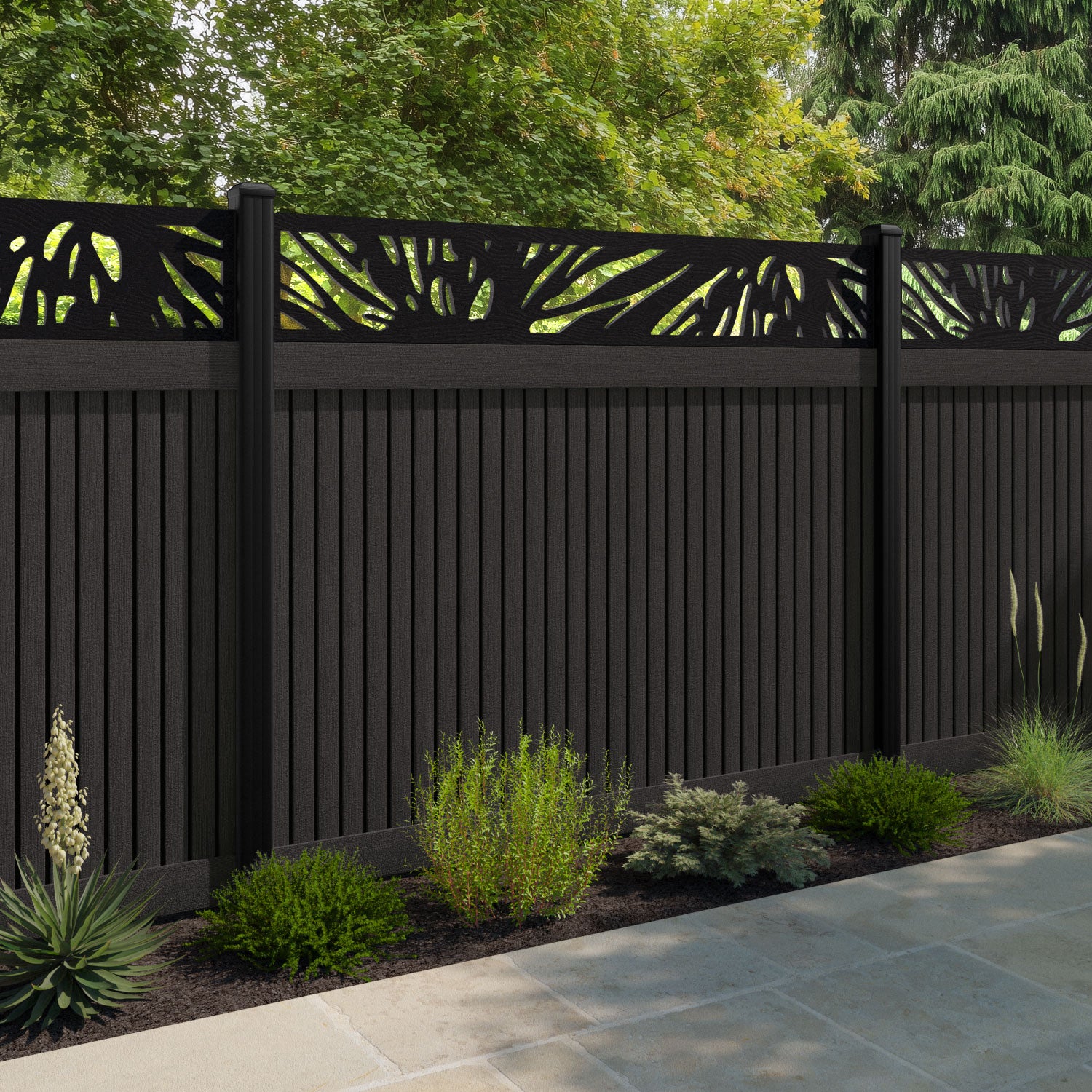 Virtis Poppy Fence Panel - Dark Oak - with our aluminium posts