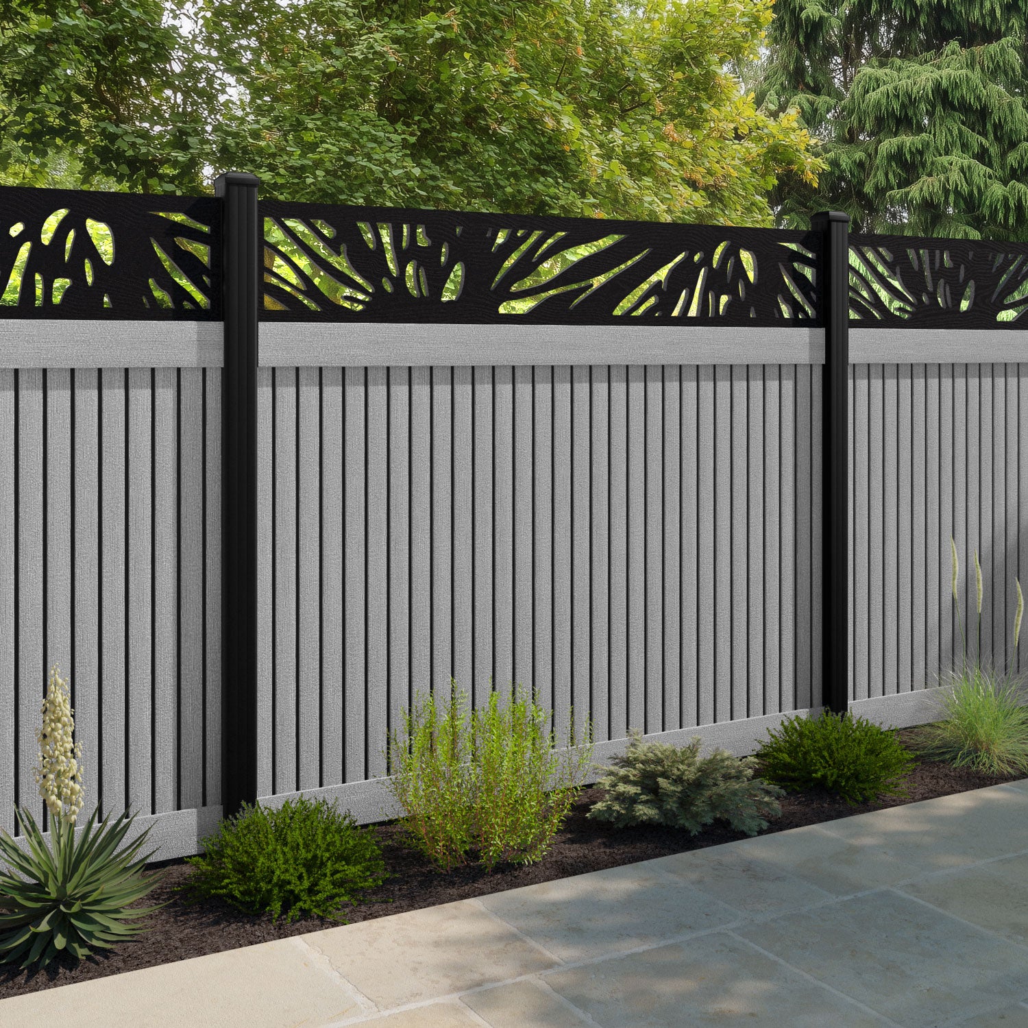 Virtis Poppy Fence Panel - Light Grey - with our aluminium posts