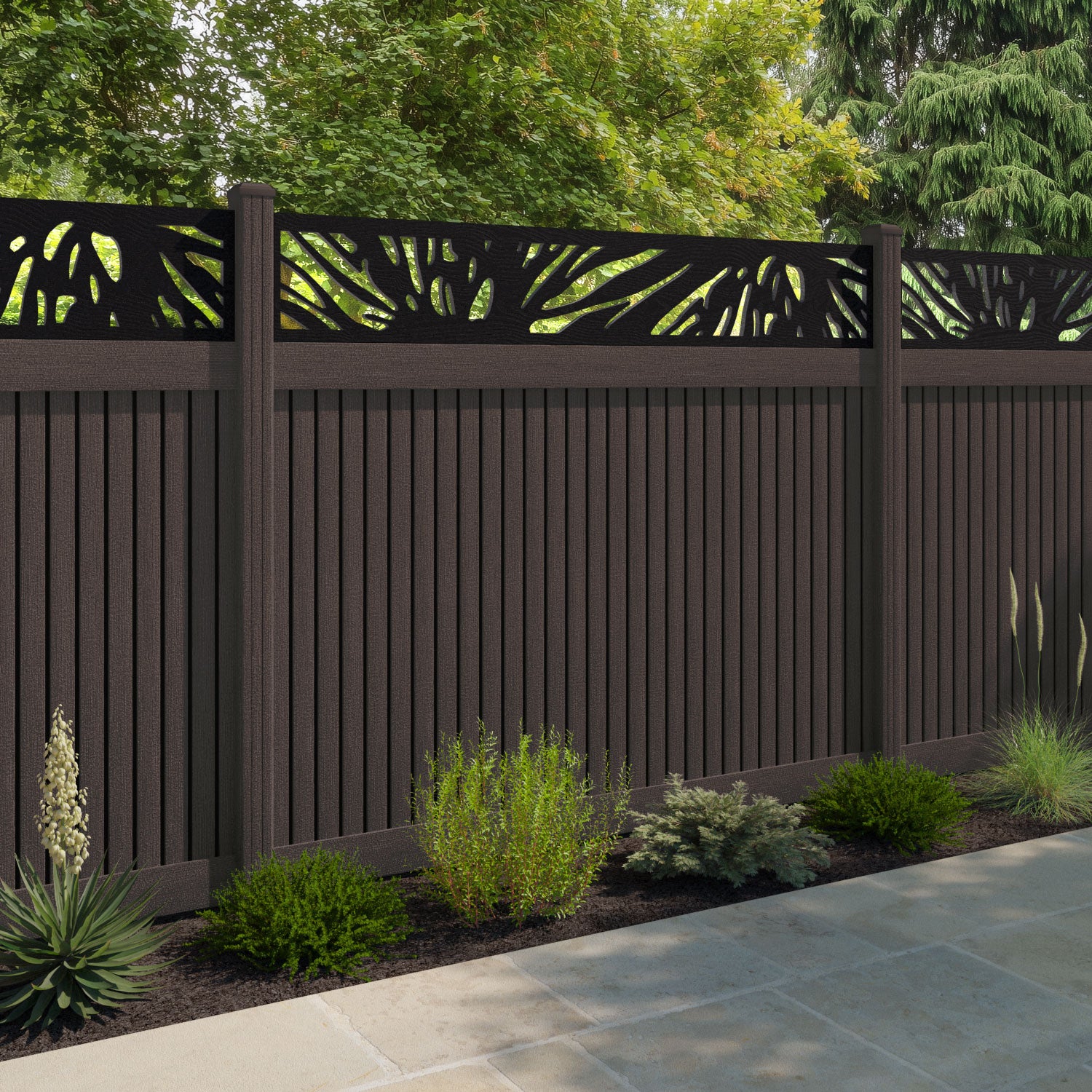 Virtis Poppy Fence Panel - Mid Brown - with our composite posts
