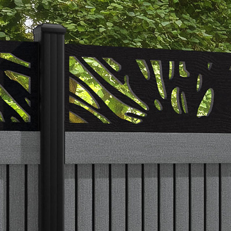 Virtis Poppy Fence Panel - Mid Grey - with our aluminium posts