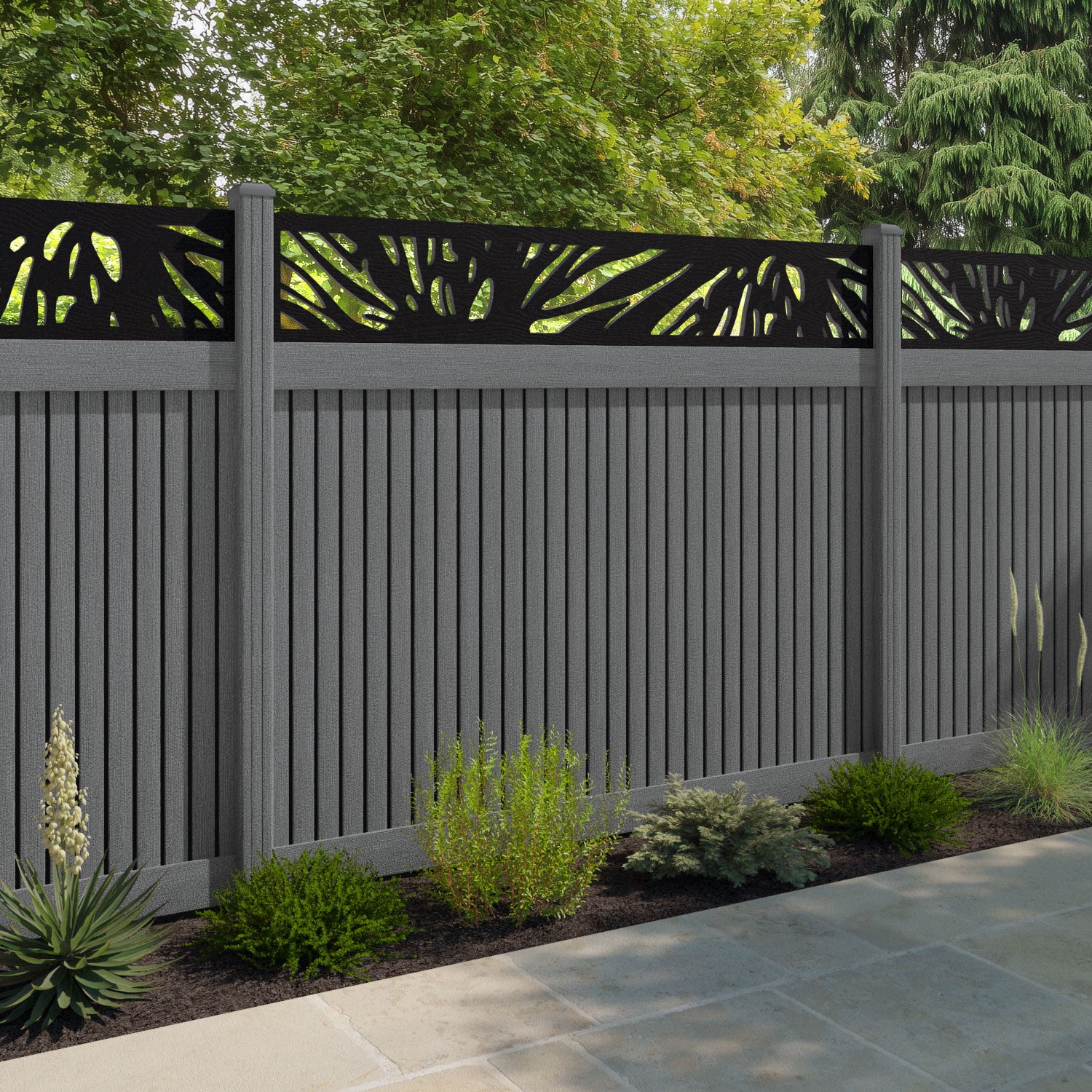 Virtis Poppy Fence Panel - Mid Grey - with our composite posts