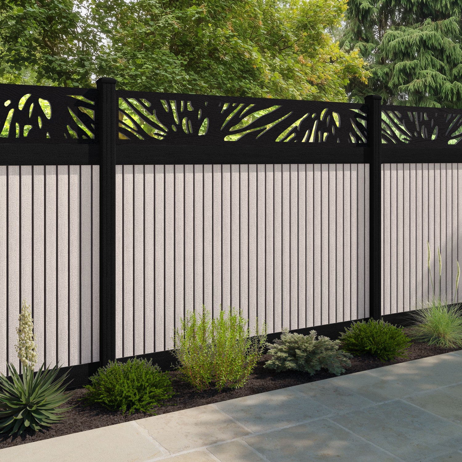 Virtis Poppy Fence Panel - Mid Stone - with our composite posts