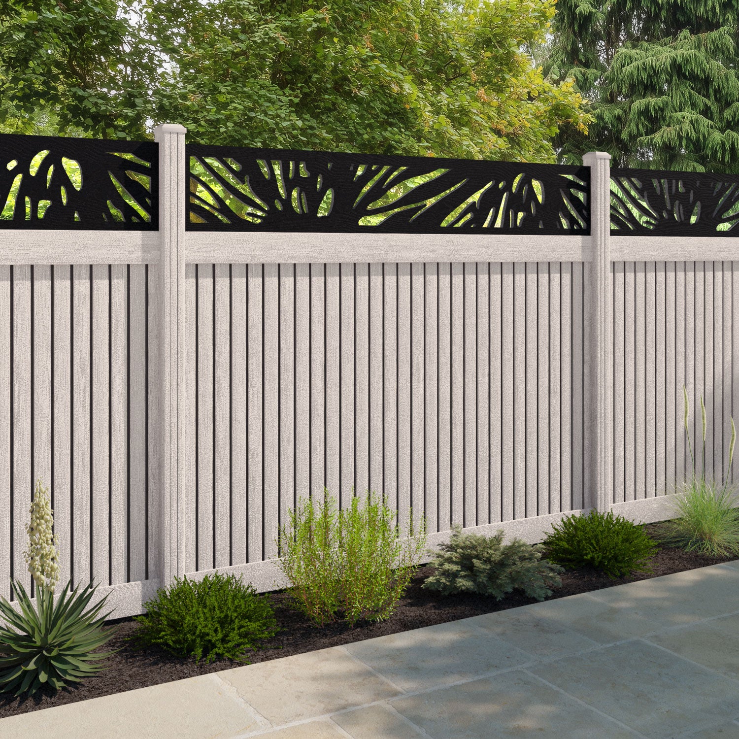 Virtis Poppy Fence Panel - Mid Stone - with our composite posts