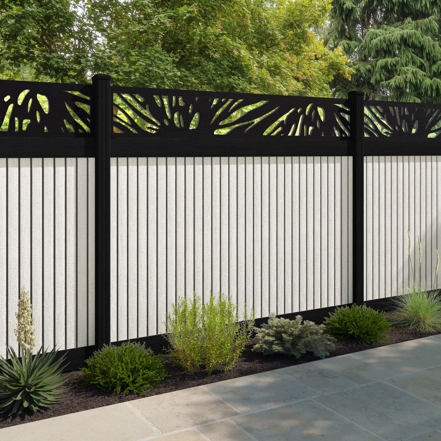 Virtis Poppy Fence Panel - Light Stone - with our composite posts