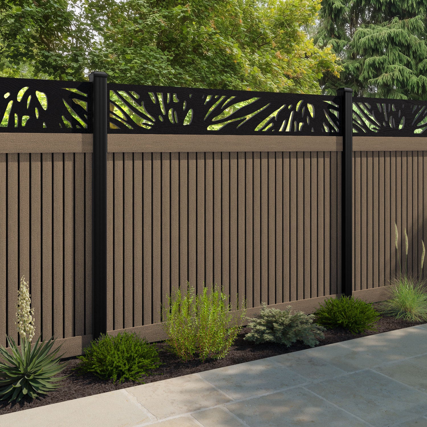 Virtis Poppy Fence Panel - Teak - with our composite posts