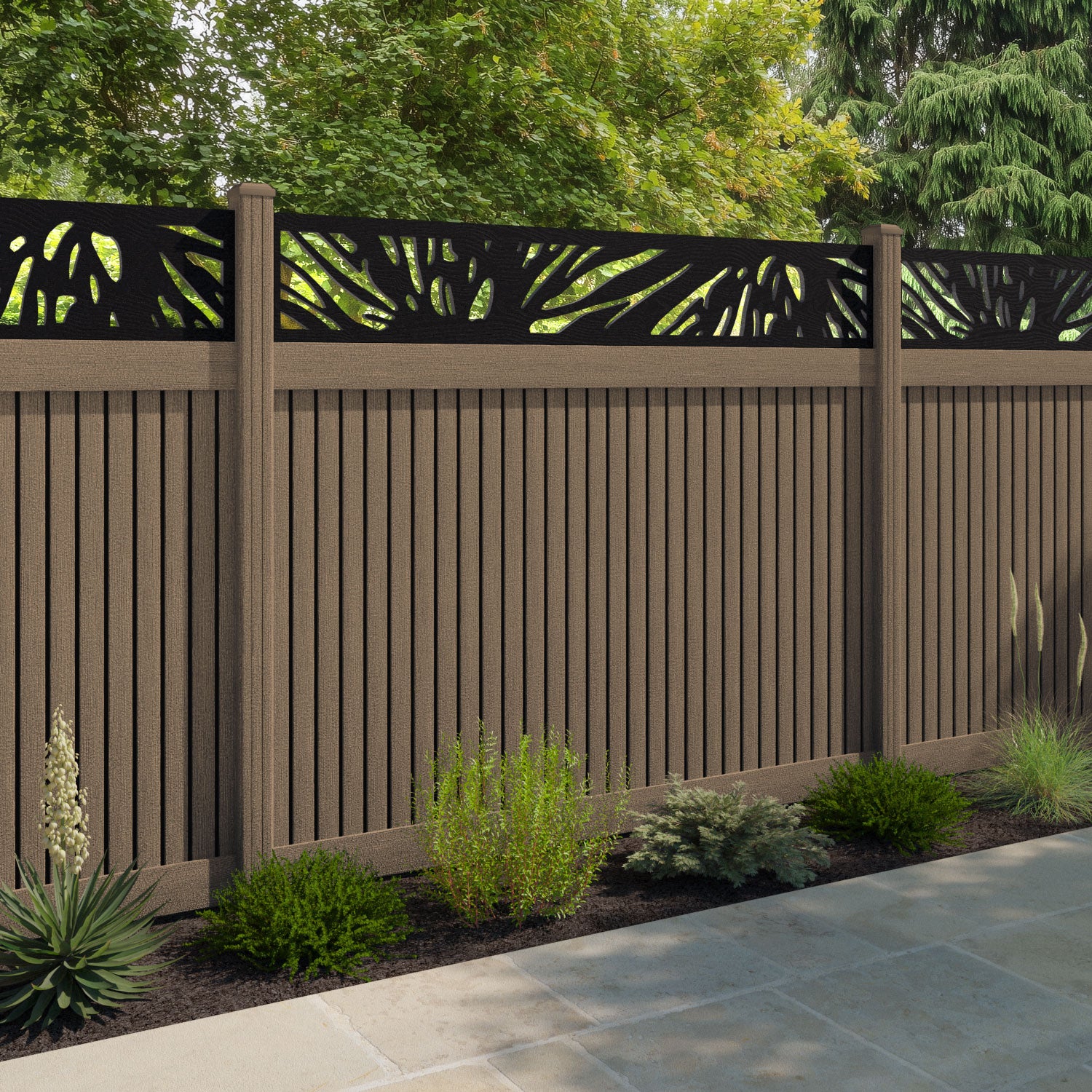 Virtis Poppy Fence Panel - Teak - with our composite posts