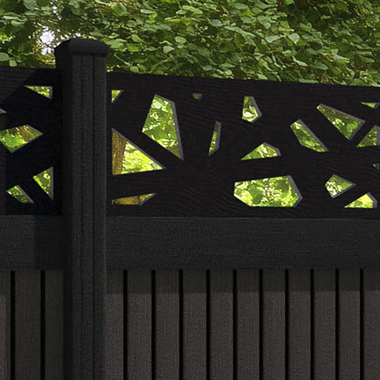 Virtis Prism Fence Panel - Dark Oak - with our aluminium posts