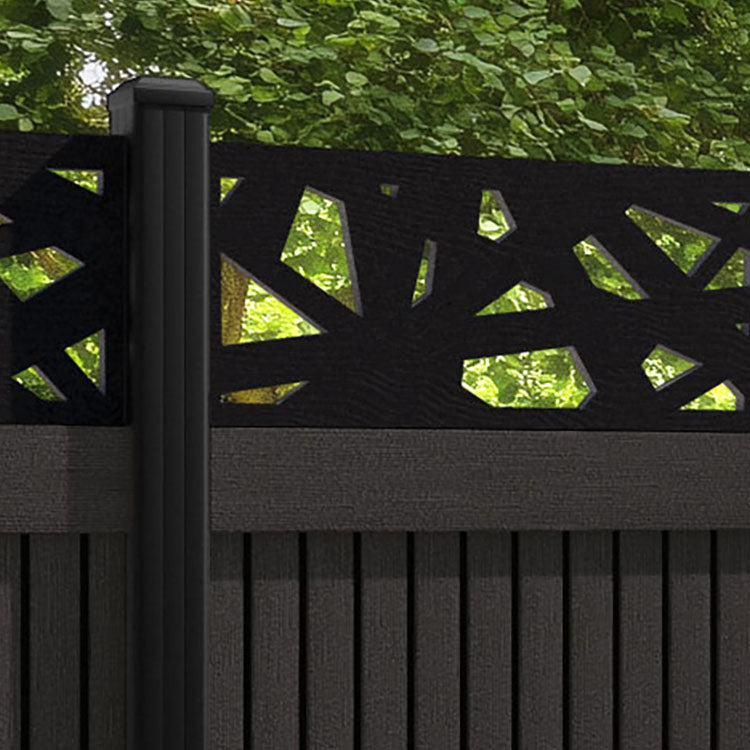 Virtis Prism Fence Panel - Dark Oak - with our aluminium posts