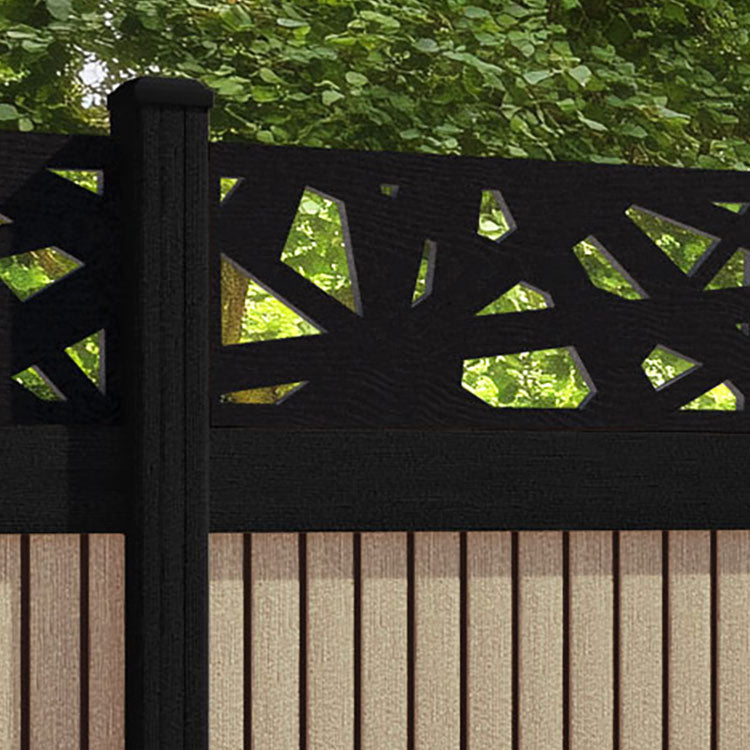 Virtis Prism Fence Panel - Light Oak - with our aluminium posts