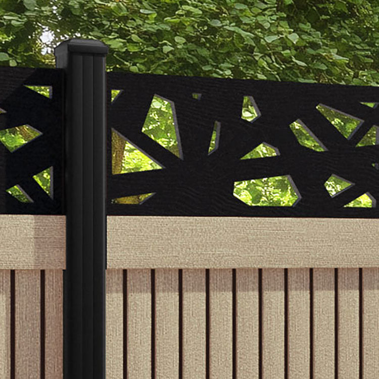 Virtis Prism Fence Panel - Light Oak - with our aluminium posts