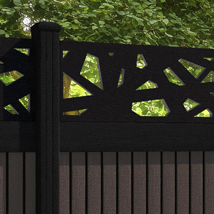 Virtis Prism Fence Panel - Mid Brown - with our aluminium posts