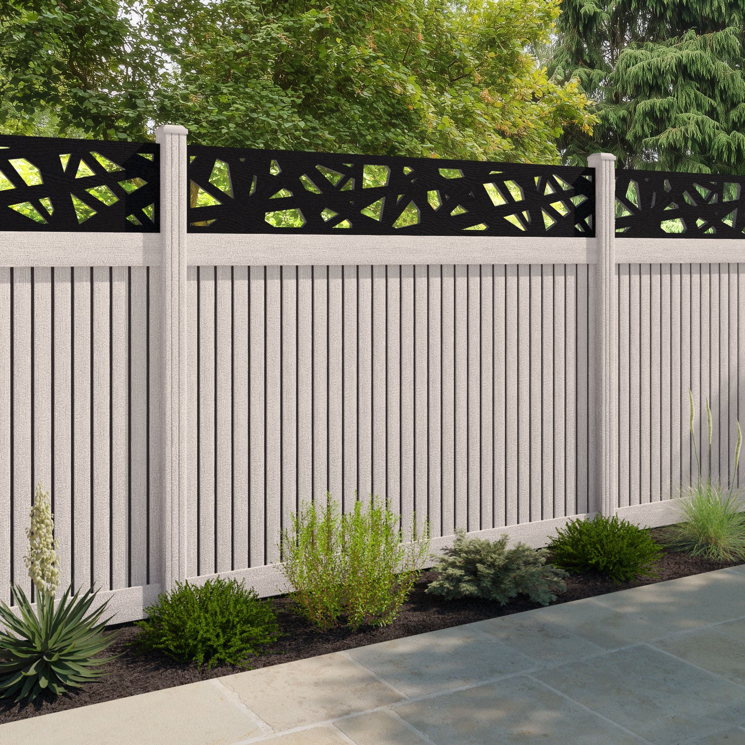 Virtis Prism Fence Panel - Mid Stone - with our composite posts
