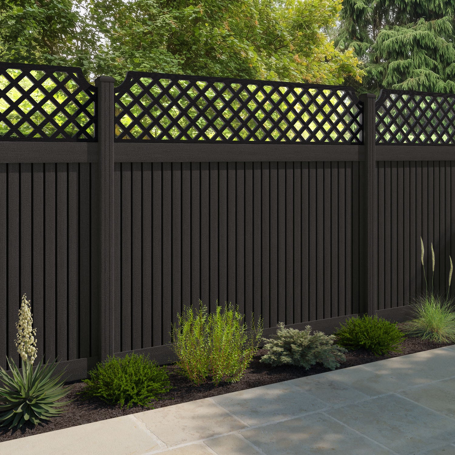 Virtis Regal Hive Fence Panel - Dark Oak - with our composite posts