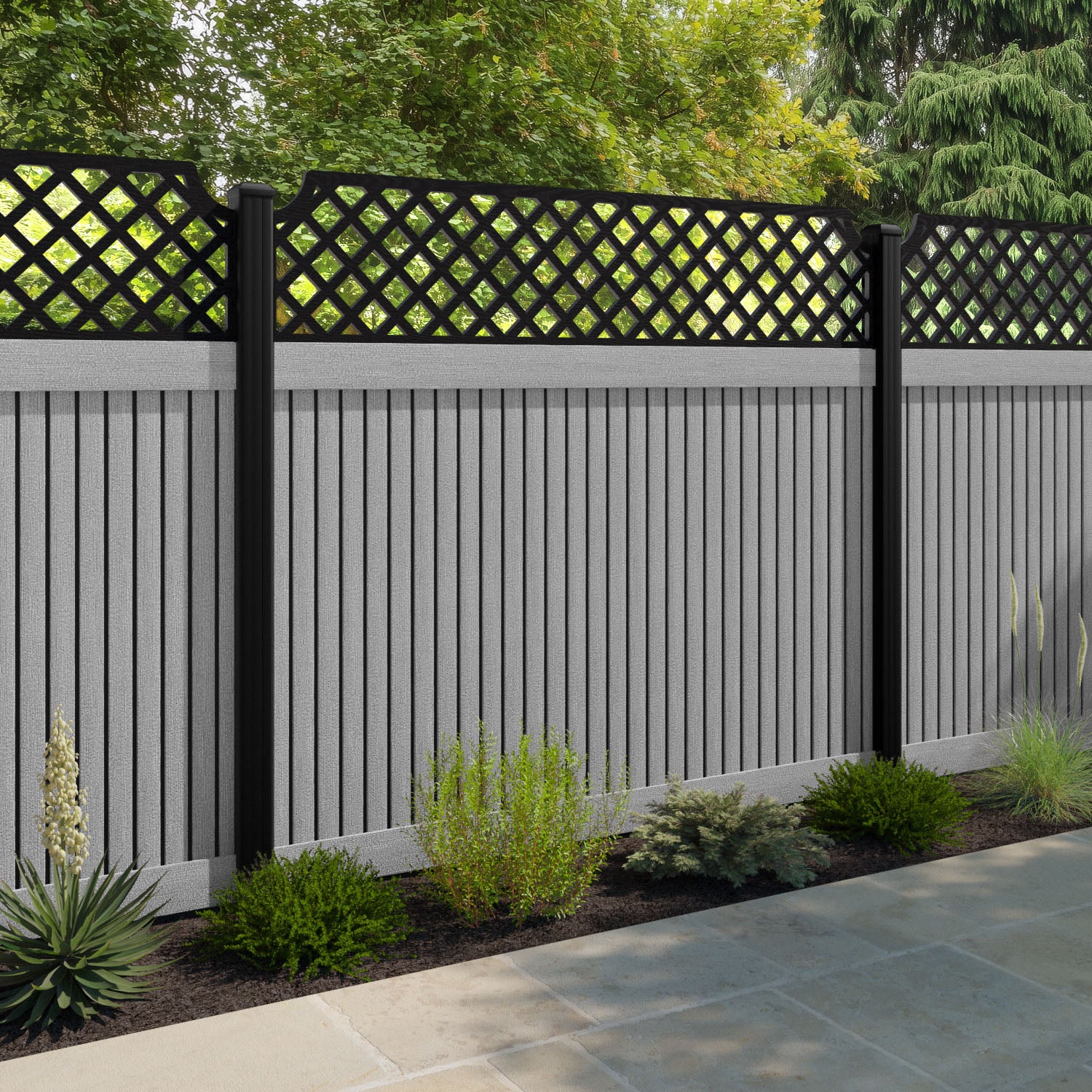 Virtis Regal Hive Fence Panel - Light Grey - with our aluminium posts