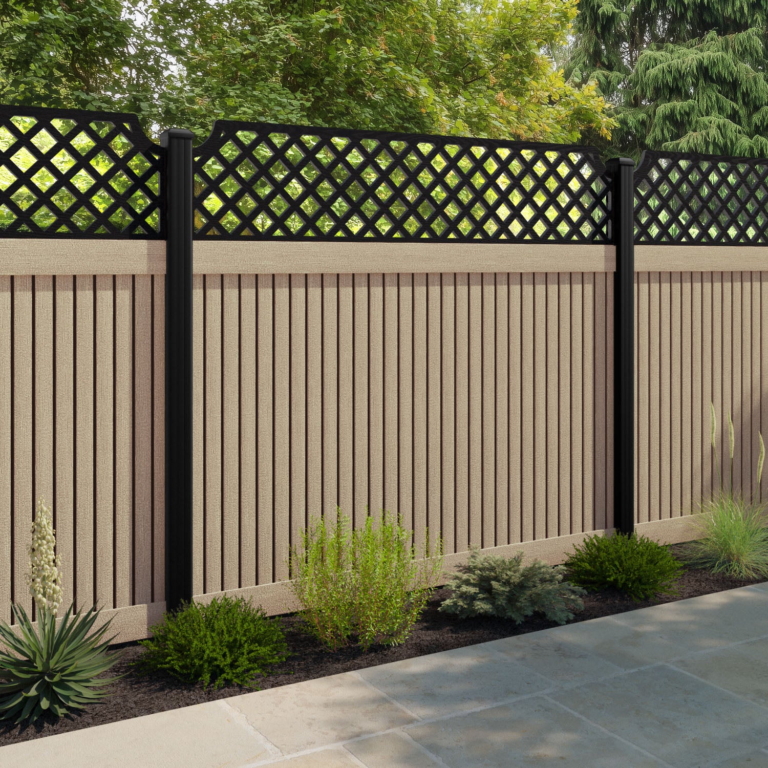 Virtis Regal Hive Fence Panel - Light Oak - with our composite posts