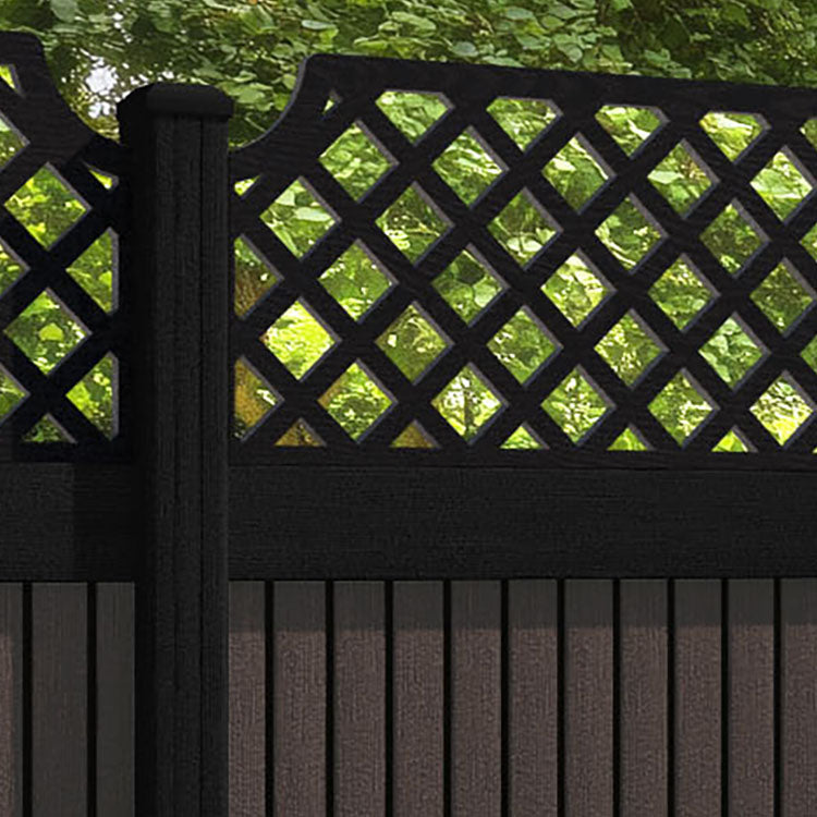 Virtis Regal Hive Fence Panel - Mid Brown - with our aluminium posts