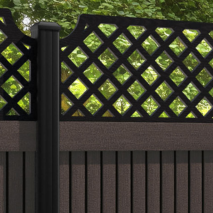 Virtis Regal Hive Fence Panel - Mid Brown - with our aluminium posts