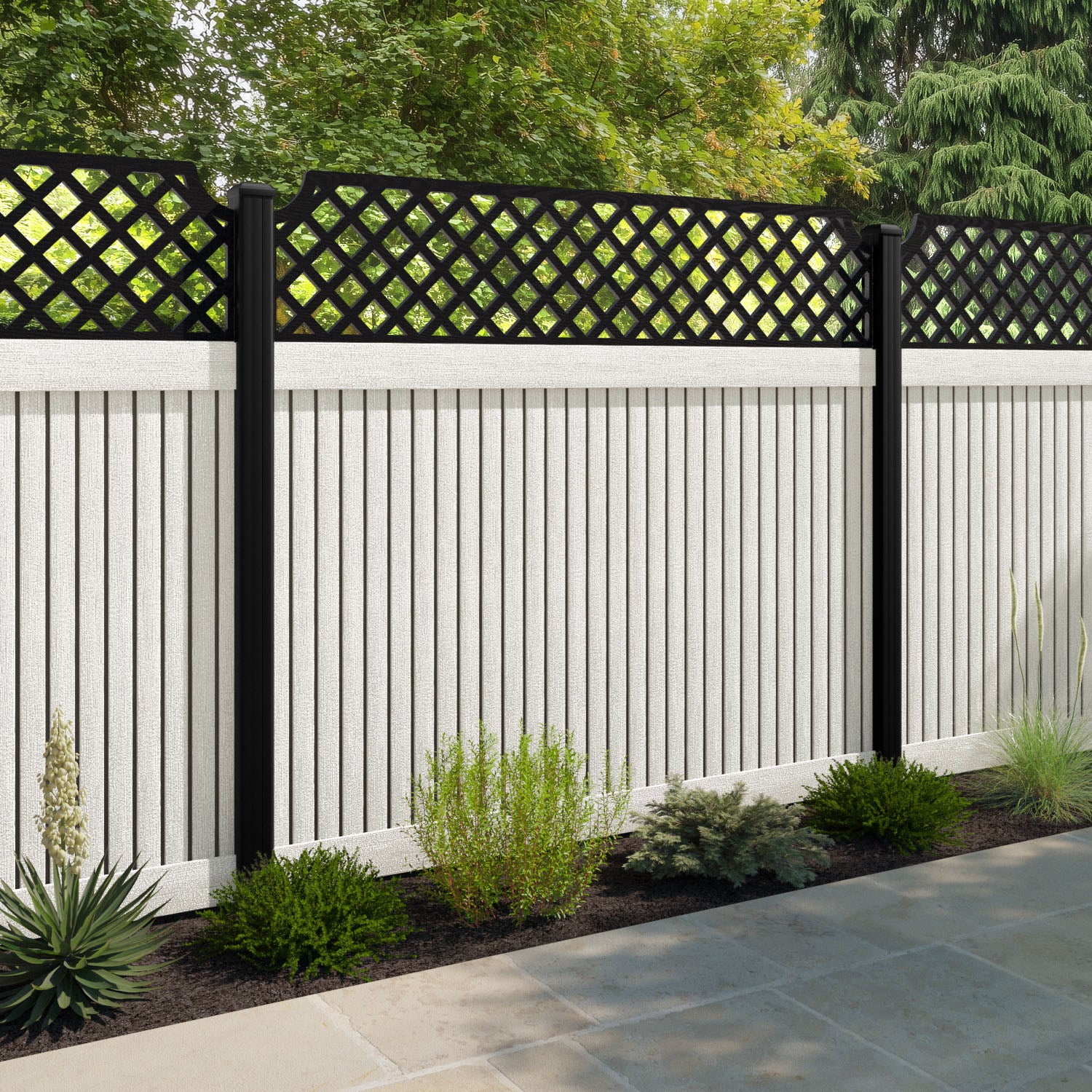 Virtis Regal Hive Fence Panel - Light Stone - with our composite posts