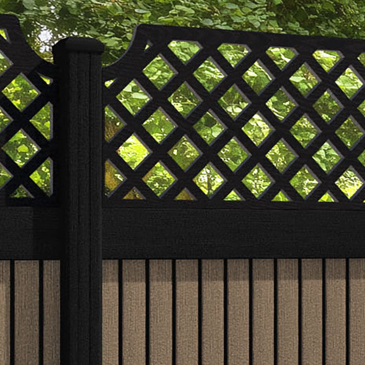 Virtis Regal Hive Fence Panel - Teak - with our aluminium posts